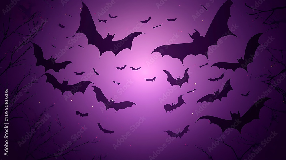 Halloween shadowy purple vector backdrop adorned with playful bats Halloween shadowy purple vector backdrop adorned with playful bats