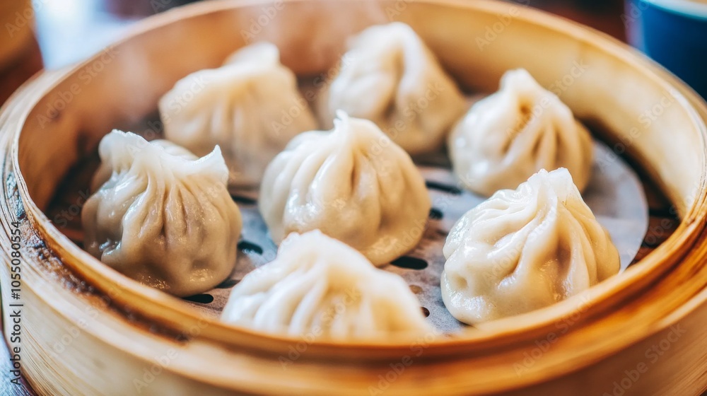 Steamed Dumplings with Hot Tea on Morning Table Steamed Dumplings with Hot Tea on Morning Table