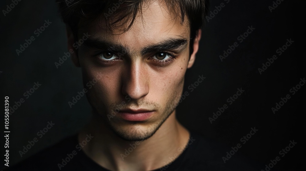 A man with a beard and dark hair is staring at the camera A man with a beard and dark hair is staring at the camera