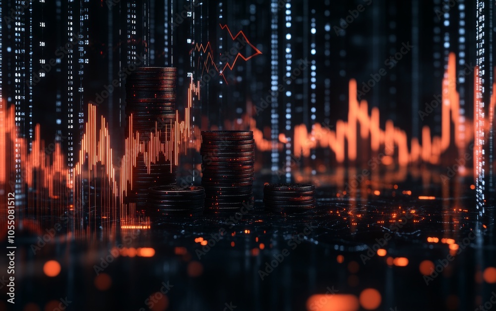 Fototapeta premium Financial Market Analysis with Stacked Coins