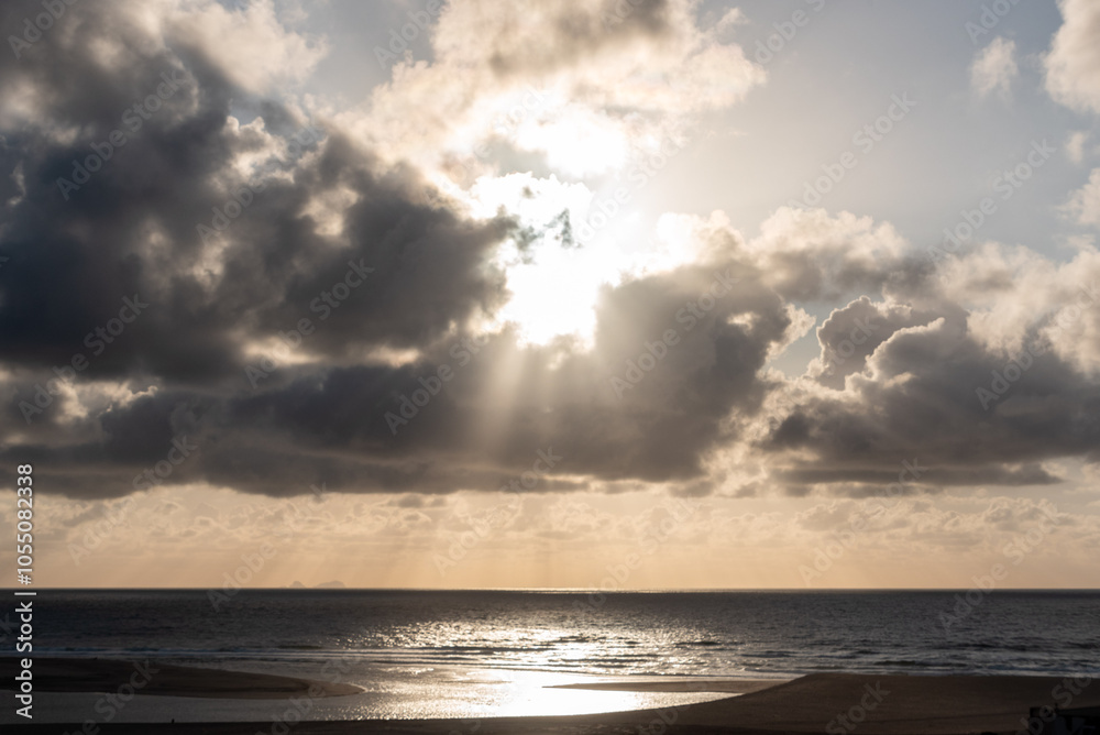 Scenic sunset and clouds at the coast to the atlantic ocean in Foz de Arelho Scenic sunset and clouds at the coast to the atlantic ocean in Foz de Arelho