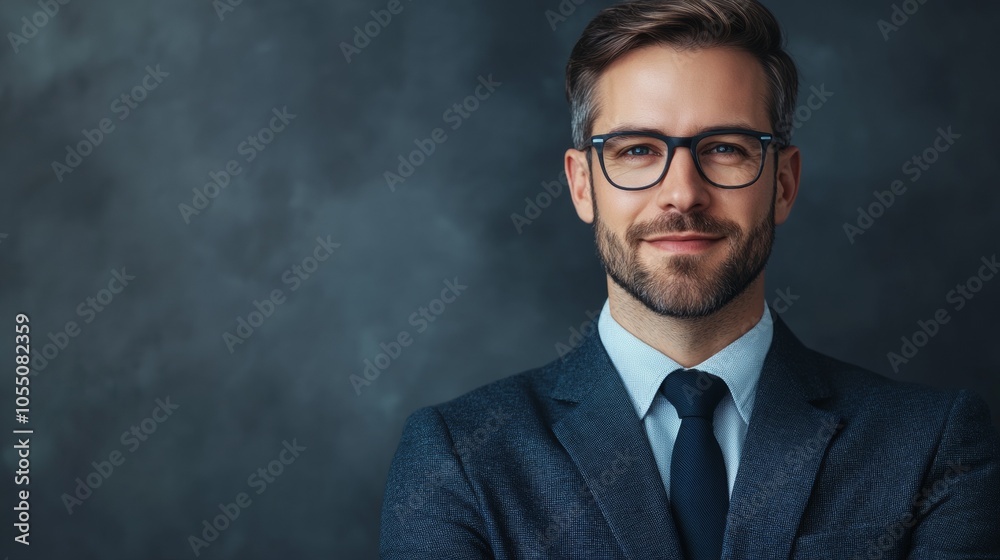 A man in a suit and tie is smiling and wearing glasses A man in a suit and tie is smiling and wearing glasses