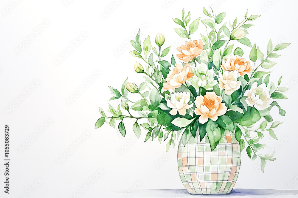 Obraz premium Watercolor illustration of wildflowers in a checkered vase