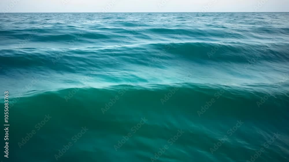 Gentle waves roll across the deep blue ocean on a calm day