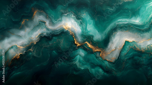 Abstract Background with Green and Gold Swirls