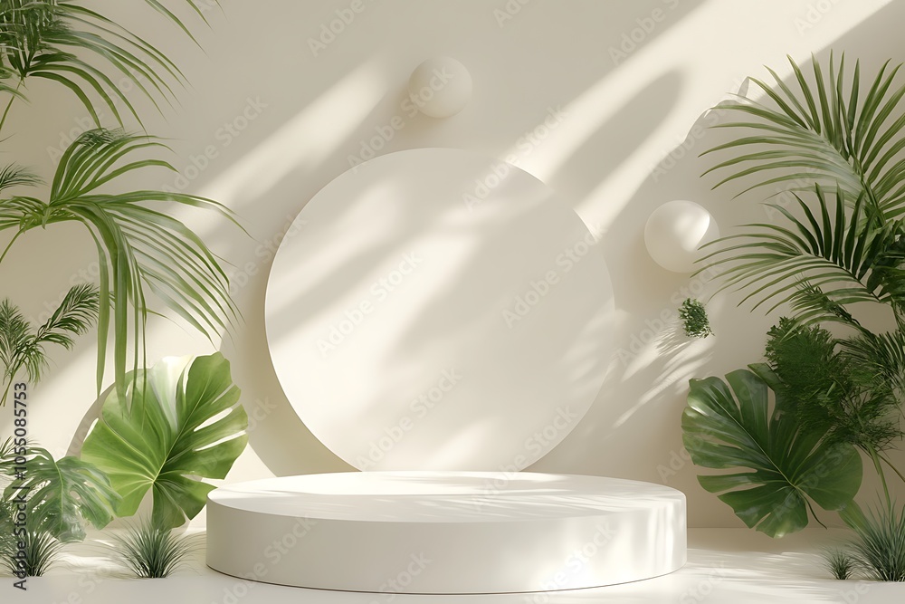 3d empty space mockup podium and leaves at nature 3d empty space mockup podium and leaves at nature
