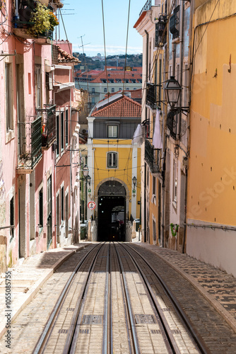 Ascensor tracks at Bica de Duarte Belo street in old town Lisbon photo