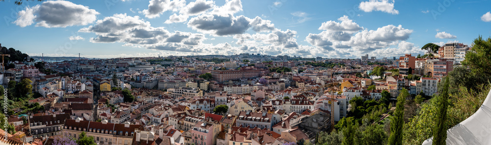 Scenic skyline of Lisbon seen from the Grace garden or Jardim da Graca Scenic skyline of Lisbon seen from the Grace garden or Jardim da Graca