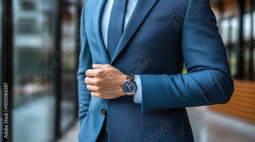 Stylish Businessman Wearing Elegant Watch in Office Space