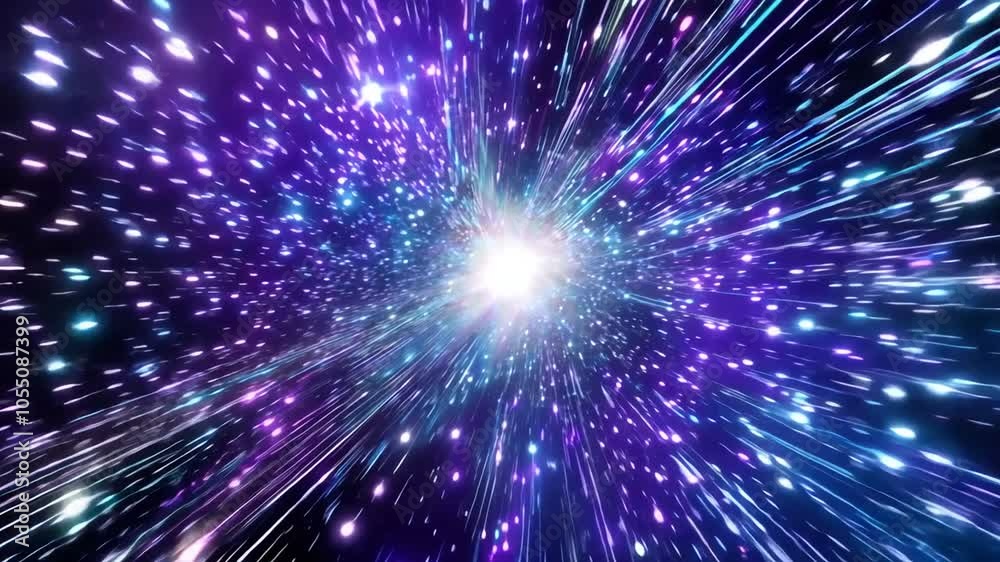 Starry bright glowing lights flying extremely fast lightspeed through hyperspace to the end of tunnel in space Starry bright glowing lights flying extremely fast lightspeed through hyperspace to the end of tunnel in space
