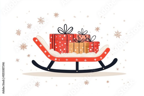 Wallpaper Mural Festive Sled with Wrapped Gift Boxes - Winter Holiday 2D Flat Illustration Design Element on White Background Torontodigital.ca