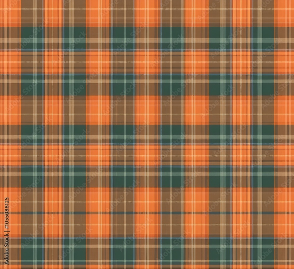 Fototapeta premium Orange tone color plaid fabric textured seamless pattern background