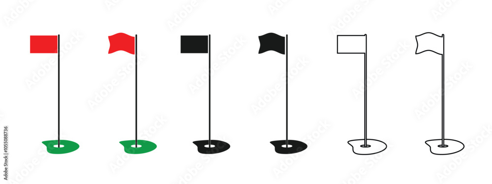 golf flag design set, outline, solid black and colored, editable vector eps 10. golf flag design set, outline, solid black and colored, editable vector eps 10.