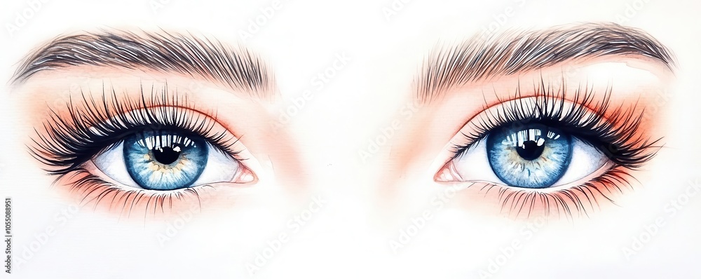 Close-up of eyes, expressive and soft, detailed eyelashes, watercolor style Close-up of eyes, expressive and soft, detailed eyelashes, watercolor style