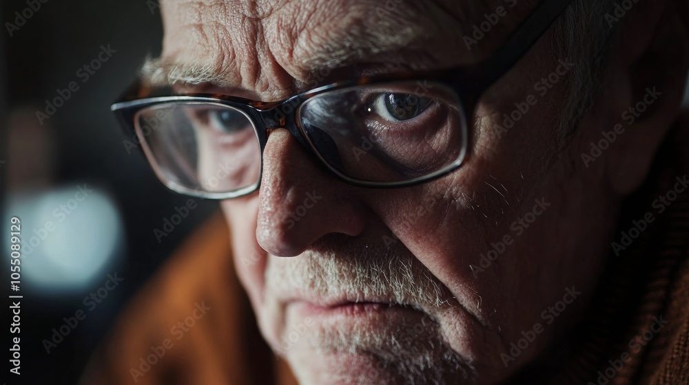 An older man with glasses is staring at the camera An older man with glasses is staring at the camera
