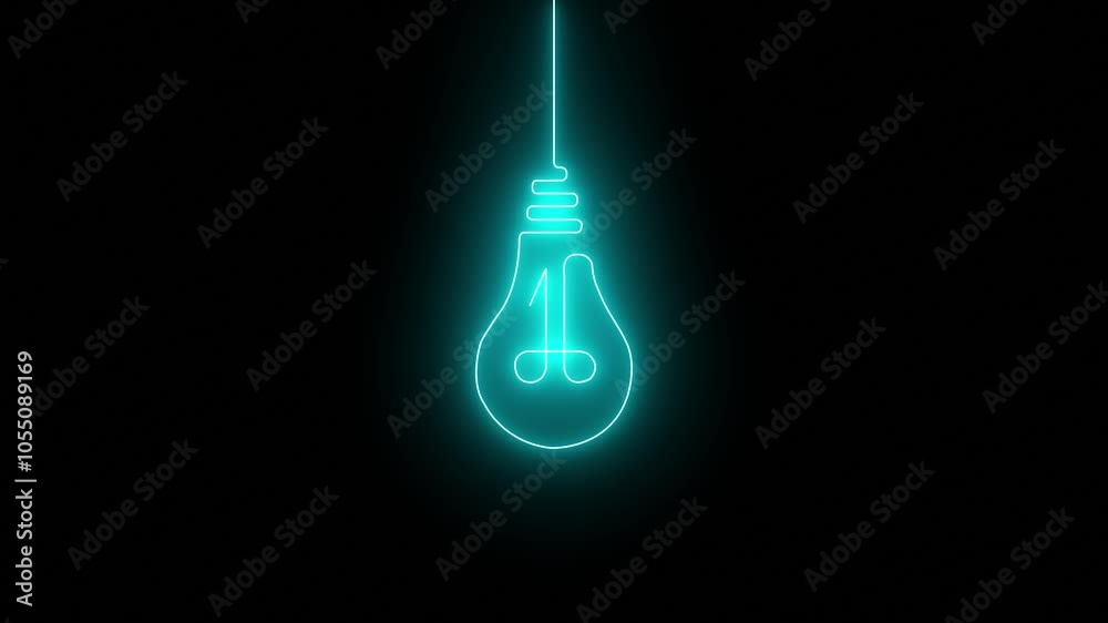 light bulb stroke lighting technology animation idea black background Turning light bulb animation, Switching on,, power, 