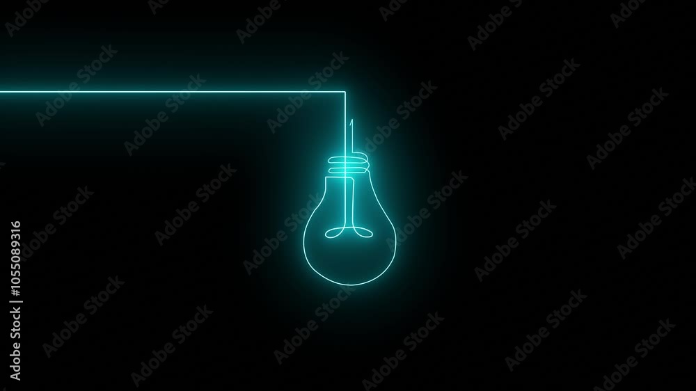 Glowing neon light bulb symbol animation