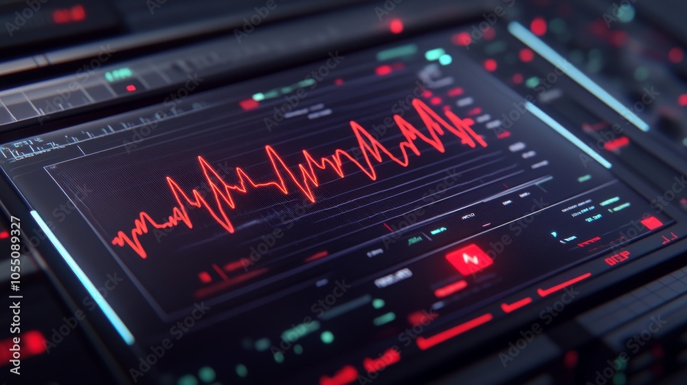 Close-up of a digital medical monitor displaying heart rate data. Close-up of a digital medical monitor displaying heart rate data.