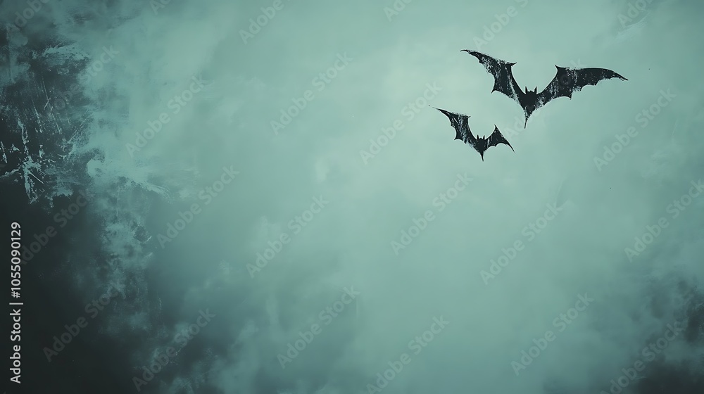 Fototapeta premium Halloween muted teal background with minimalistic vampire motifs