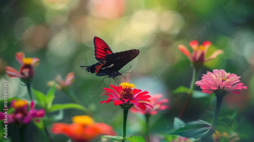Fototapeta premium Butterfly on a Flower in a Garden