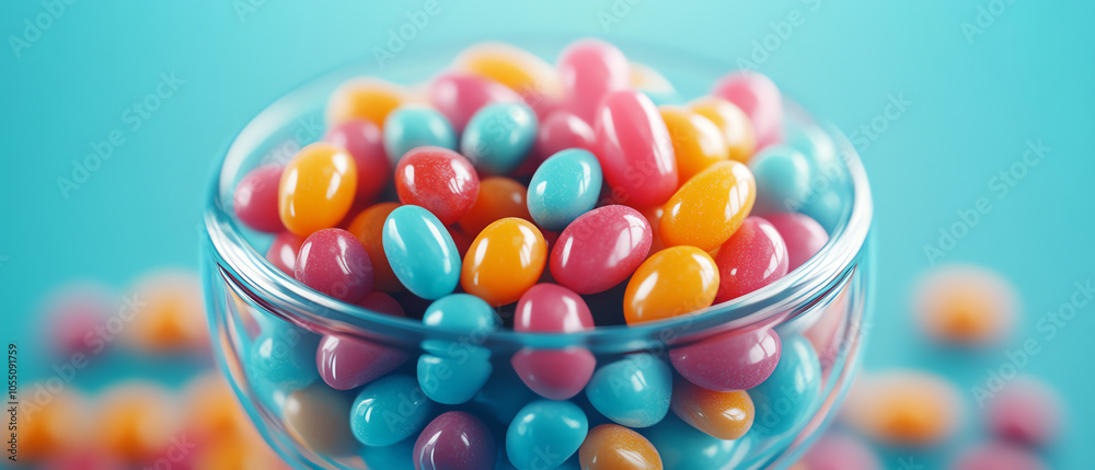 A glass bowl filled with colorful candy, showcasing vibrant hues of blue, pink, and yellow, perfect for festive occasions and sweet treats. A glass bowl filled with colorful candy, showcasing vibrant hues of blue, pink, and yellow, perfect for festive occasions and sweet treats.