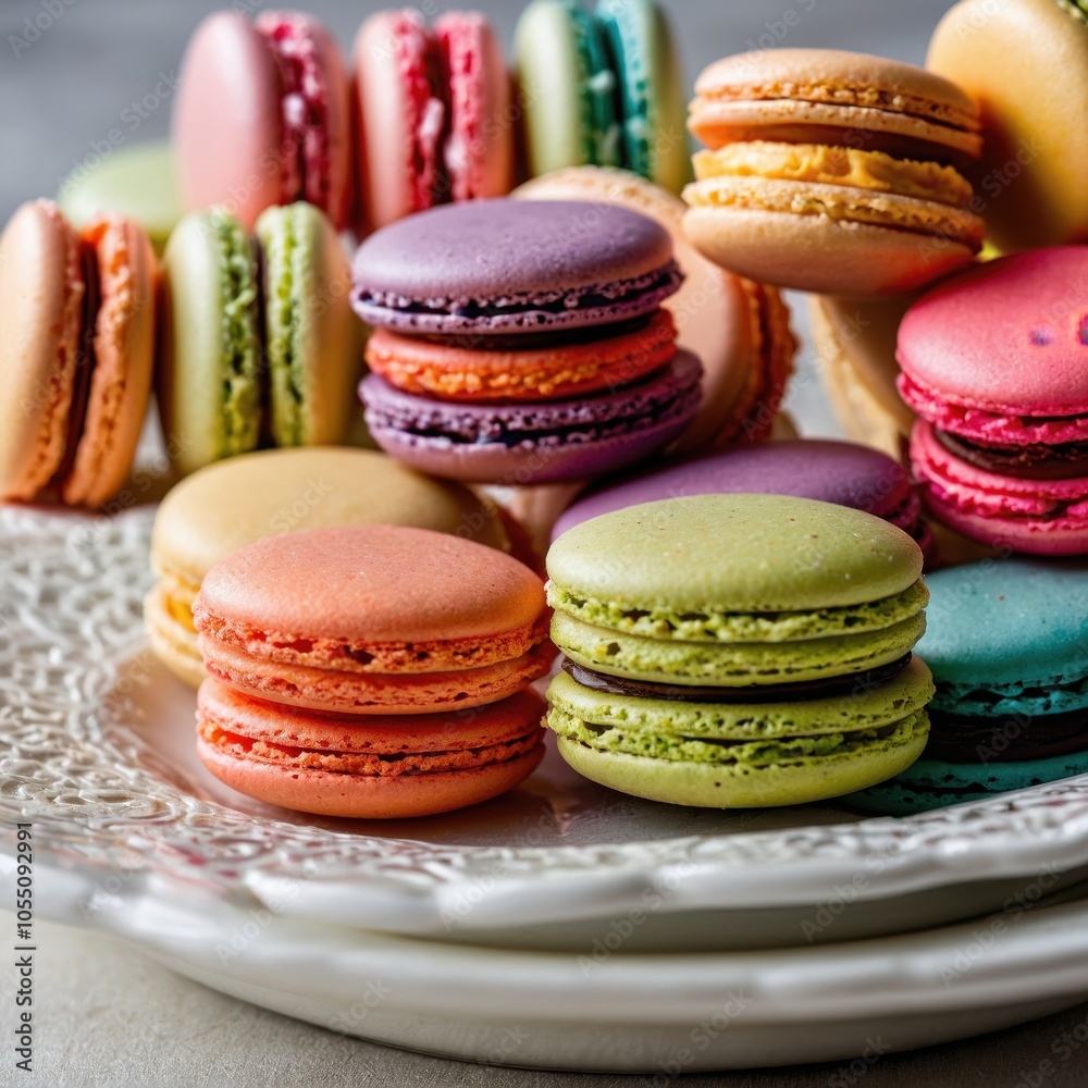 An enticing array of colorful macarons arranged elegantly, showcasing their delicate textures and vibrant hues, perfect for any sweet indulgence An enticing array of colorful macarons arranged elegantly, showcasing their delicate textures and vibrant hues, perfect for any sweet indulgence