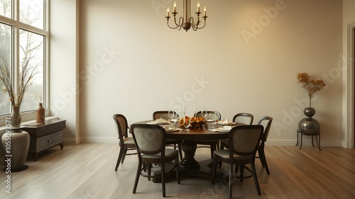 Modern Dining Room Wall Mockup with Autumn Decor