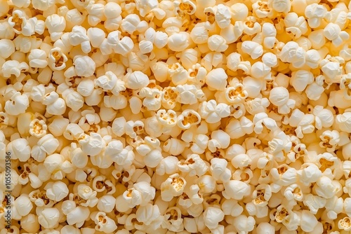 Delicious popcorn background, close-up, top-down view.