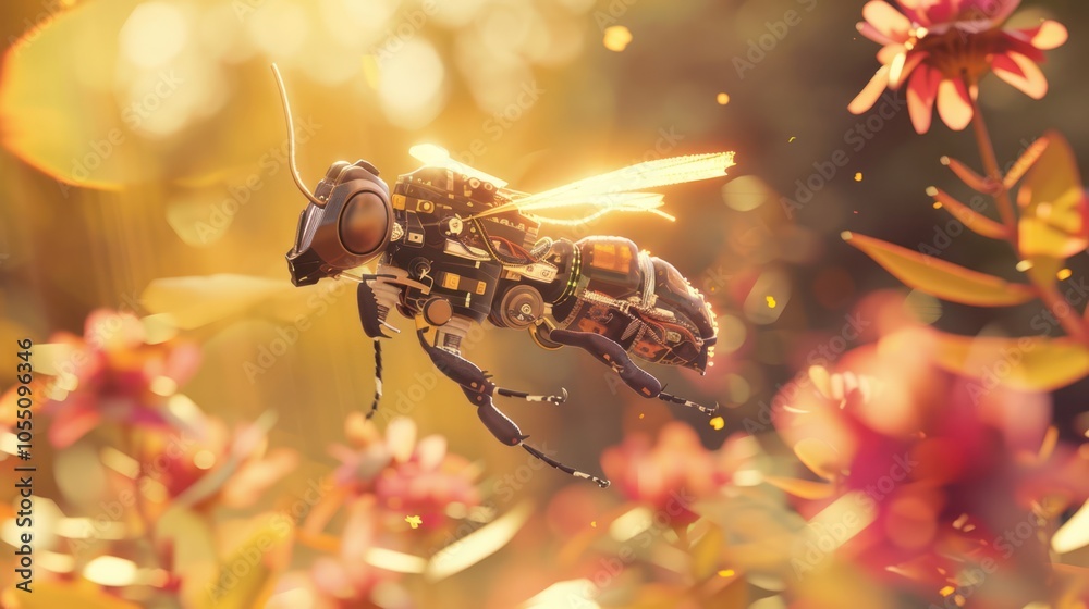 Naklejka premium Mechanical Bee in Flight