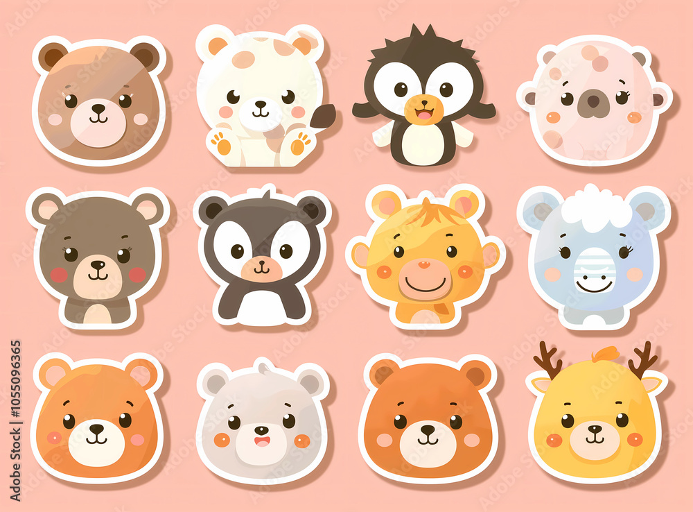 Adorable collection of cute animal stickers featuring bears, penguins, and more Adorable collection of cute animal stickers featuring bears, penguins, and more