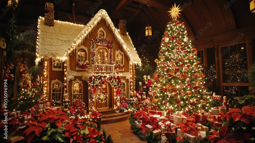 Sweet Gingerbread House with Shimmering Christmas Tree Sweet Gingerbread House with Shimmering Christmas Tree
