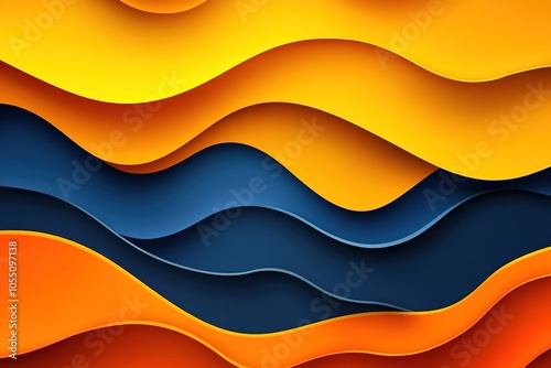 Abstract wavy background with blue and orange colors in a paper cut style.