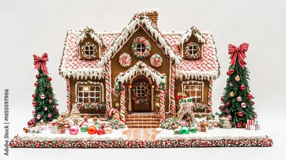 Fototapeta premium Adorable Gingerbread House with Colorful Holiday Ornaments
