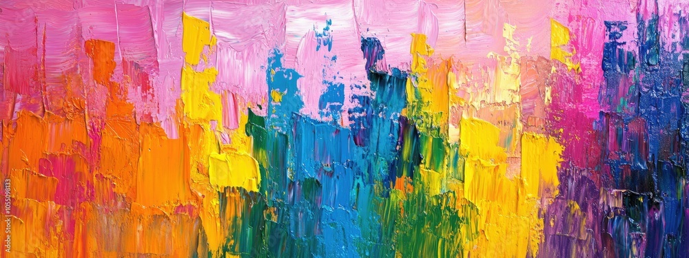 Fototapeta premium oil acrylic brushstrokes, pallet knife paint, canvas wallpaper, and abstract rough vivid multicolored rainbow bright colors art painting texture background banner long panoramic