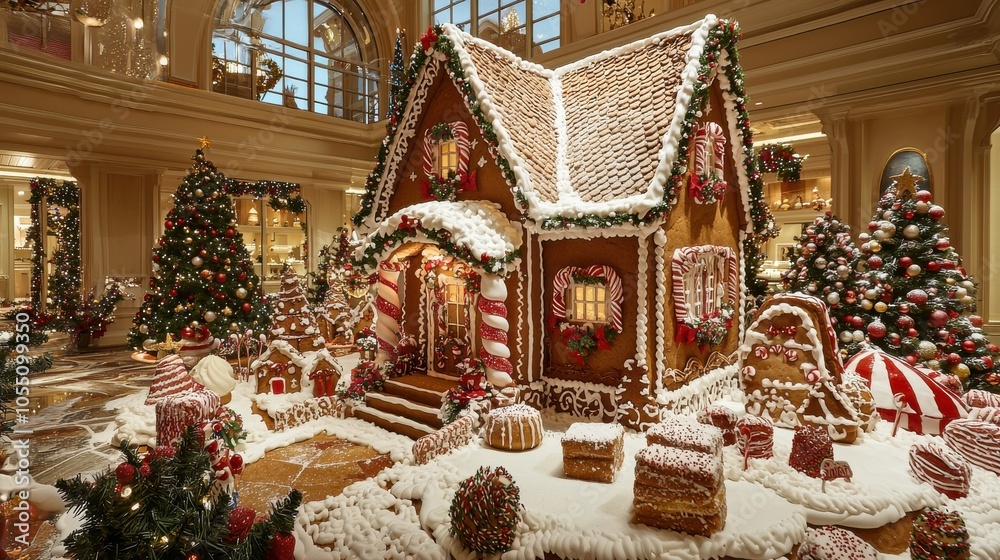 Fototapeta premium Cozy Gingerbread House Surrounded by Christmas Joy