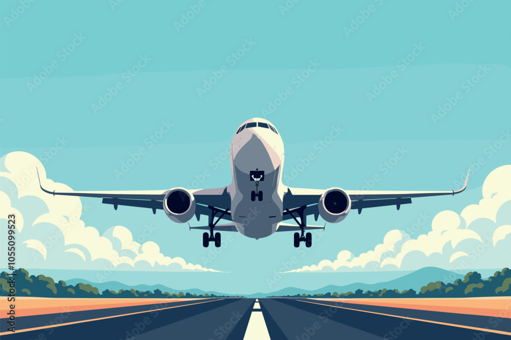 Airplane Taking Off from Runway into Clear Sky Airplane Taking Off from Runway into Clear Sky