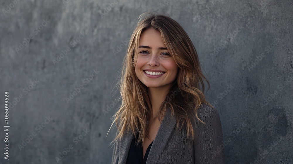Smiling Woman Against a Textured Wall Background Smiling Woman Against a Textured Wall Background
