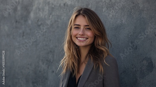 Smiling Woman Against a Textured Wall Background