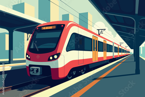 Modern High-Speed Train at Urban Station During Sunrise