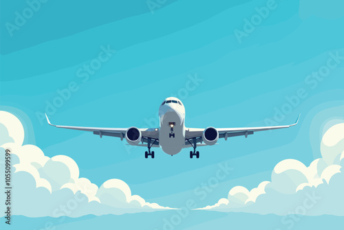 Airplane Taking Off from Runway into Clear Sky
