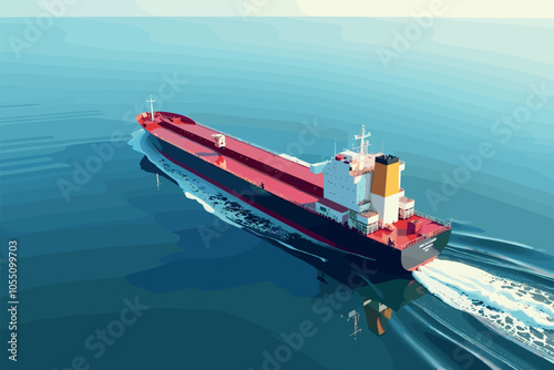 Large Cargo Ship Sailing Across Open Blue Ocean Waters