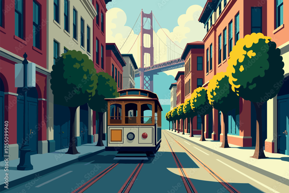 Fototapeta premium San Francisco Cable Car with Golden Gate Bridge in Background
