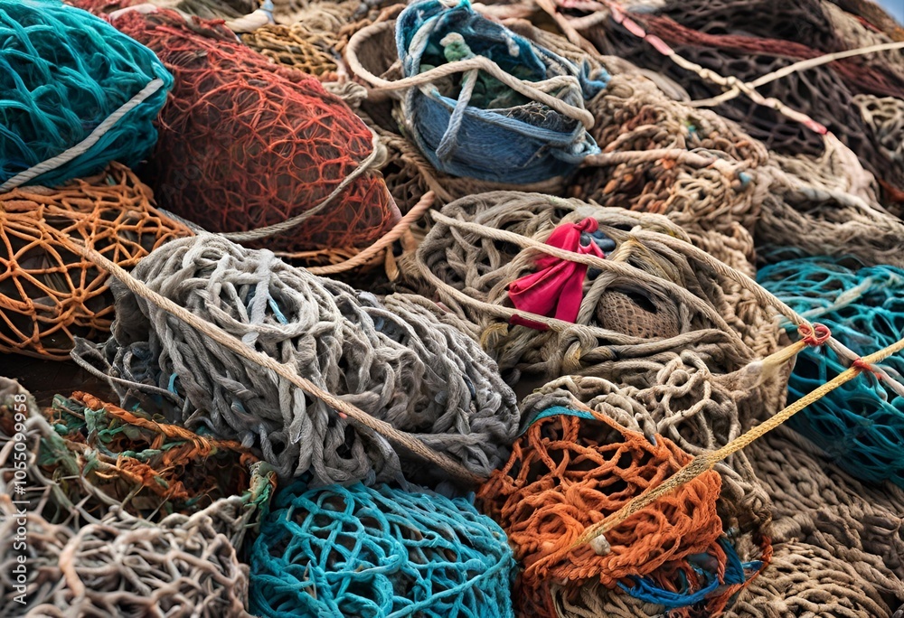 pile of braided ropes used in fishing, neatly stacked for future reuse and efficiency.
pile of braided ropes used in fishing, neatly stacked for future reuse and efficiency.