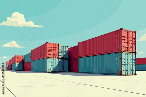Stacked Shipping Containers in Industrial Storage Yard