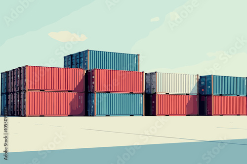 Stacked Shipping Containers in Industrial Storage Yard