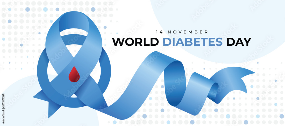Εκτύπωση καμβά World diabetes day - Blue ribbon with red drop blood pin cross blue circle ring