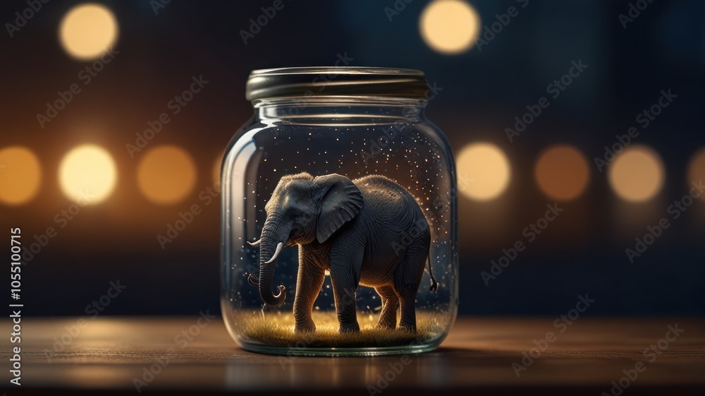 an elephant trapped in a glass jar. The contrast between the vastness of the elephant and the limitations of the jar creates a stunning visual. an elephant trapped in a glass jar. The contrast between the vastness of the elephant and the limitations of the jar creates a stunning visual.