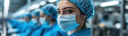 Medical Professional in Surgical Attire Focused in a Busy Hospital Environment photo