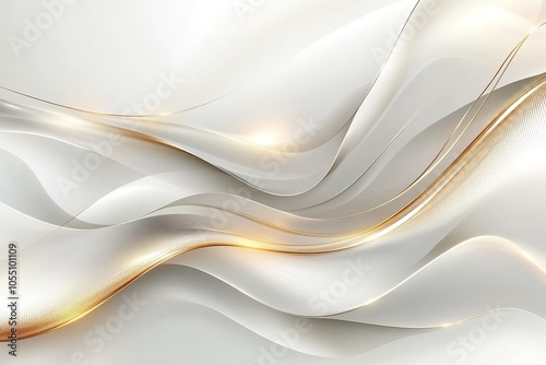 Abstract white and gold flowing lines with subtle glow.