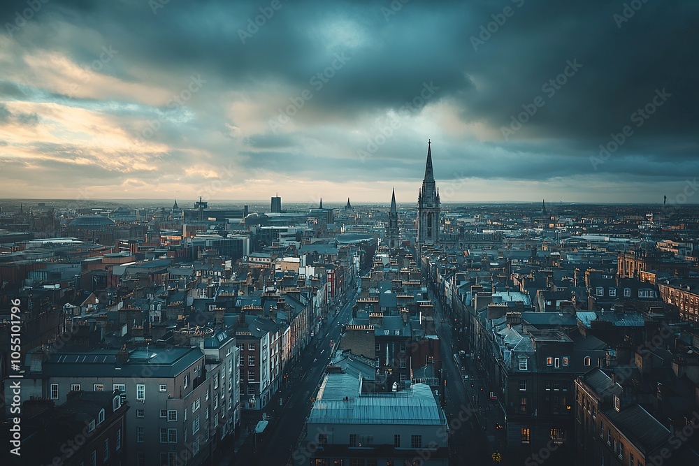 A panoramic view of the city skyline from above, with buildings and landmarks A panoramic view of the city skyline from above, with buildings and landmarks